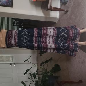 Moda International medium smocked upper strapless tie dye tribal ruffle hem maxi